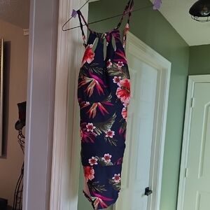 Kona Sol Asymmetrical Dress with Pink Floral on Navy